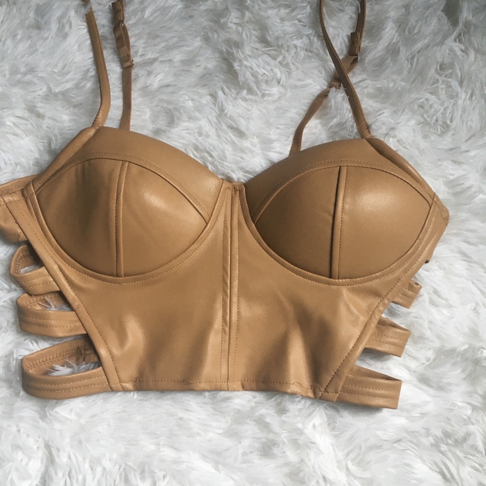 CROP FAUX LEATHER BUSTIER